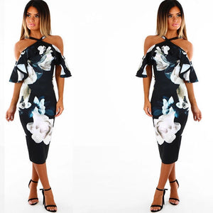 Women Dress Party Summer Office Floral Printed Backless Women Dresses