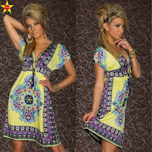 Bohemian Plus Size Casual Women Dresses 2019 Summer Style Print Deep V Silk Dress Backless Sexy Women Dresses Beach Style